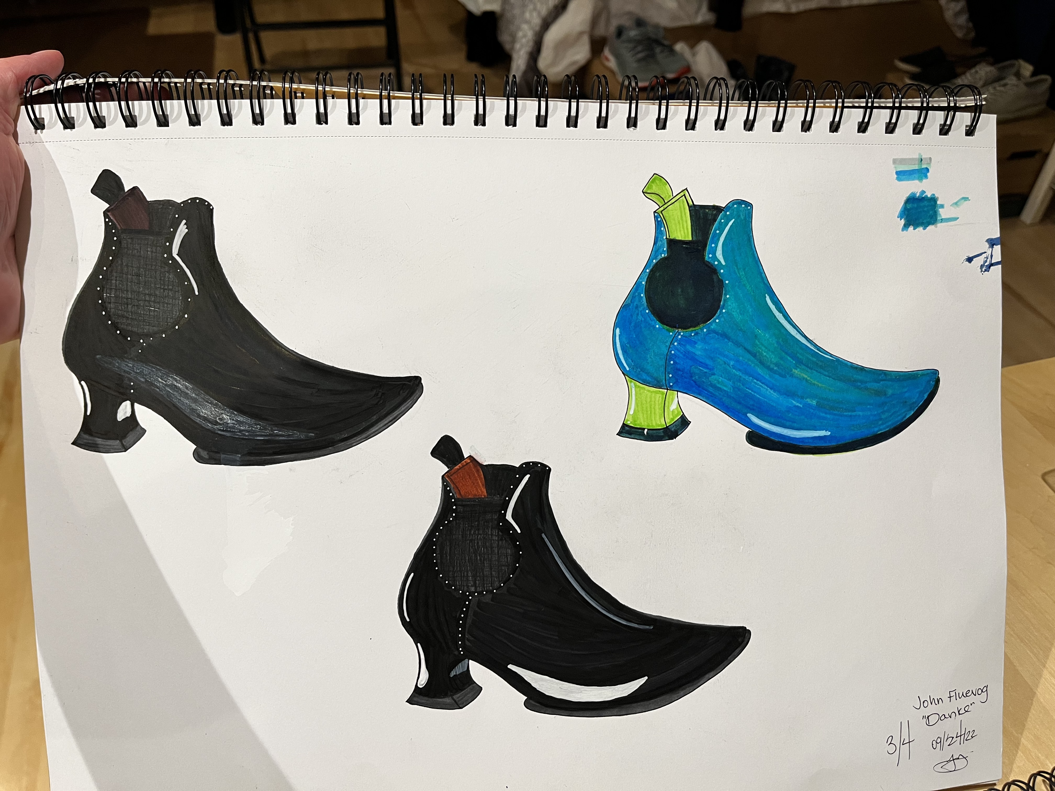 Colour ways of John Fluevog's 'Danke' boot by Jordan Ng